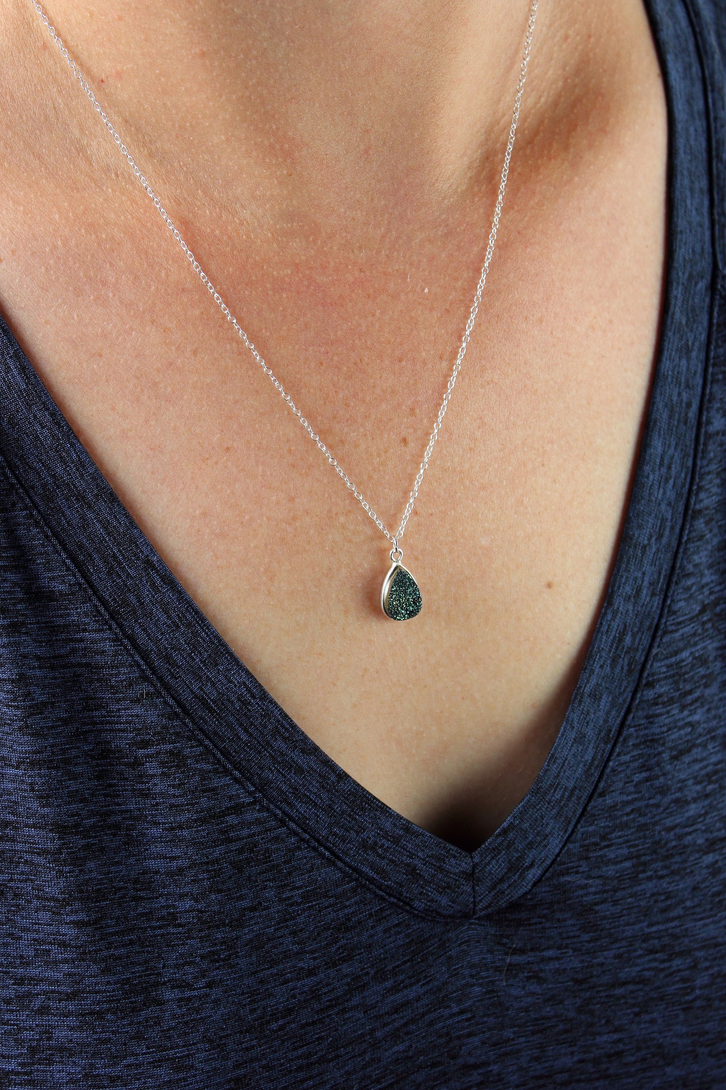 Green Druzy Pear Pendant