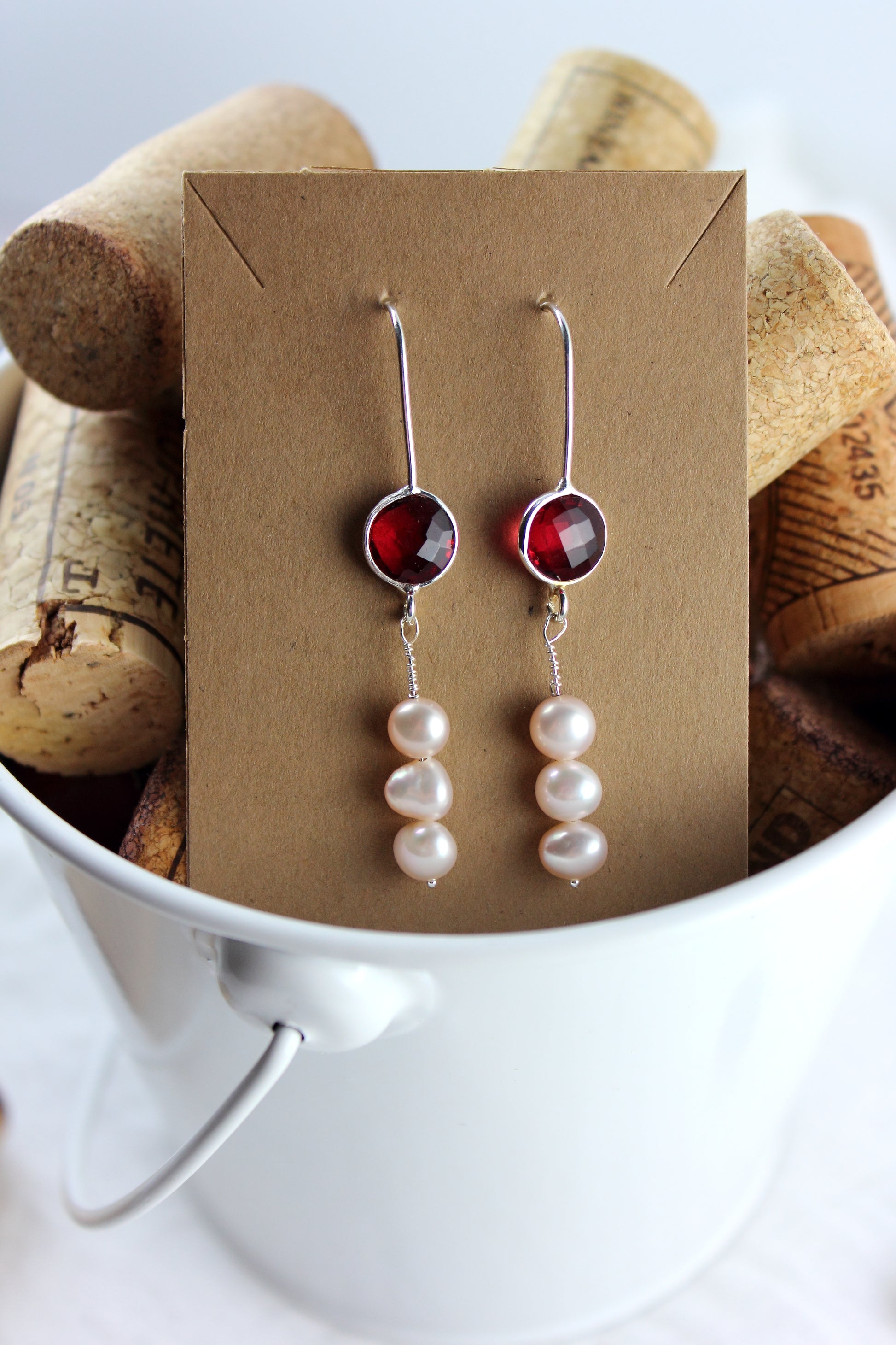 Pink tourmaline and pink pearl earrings