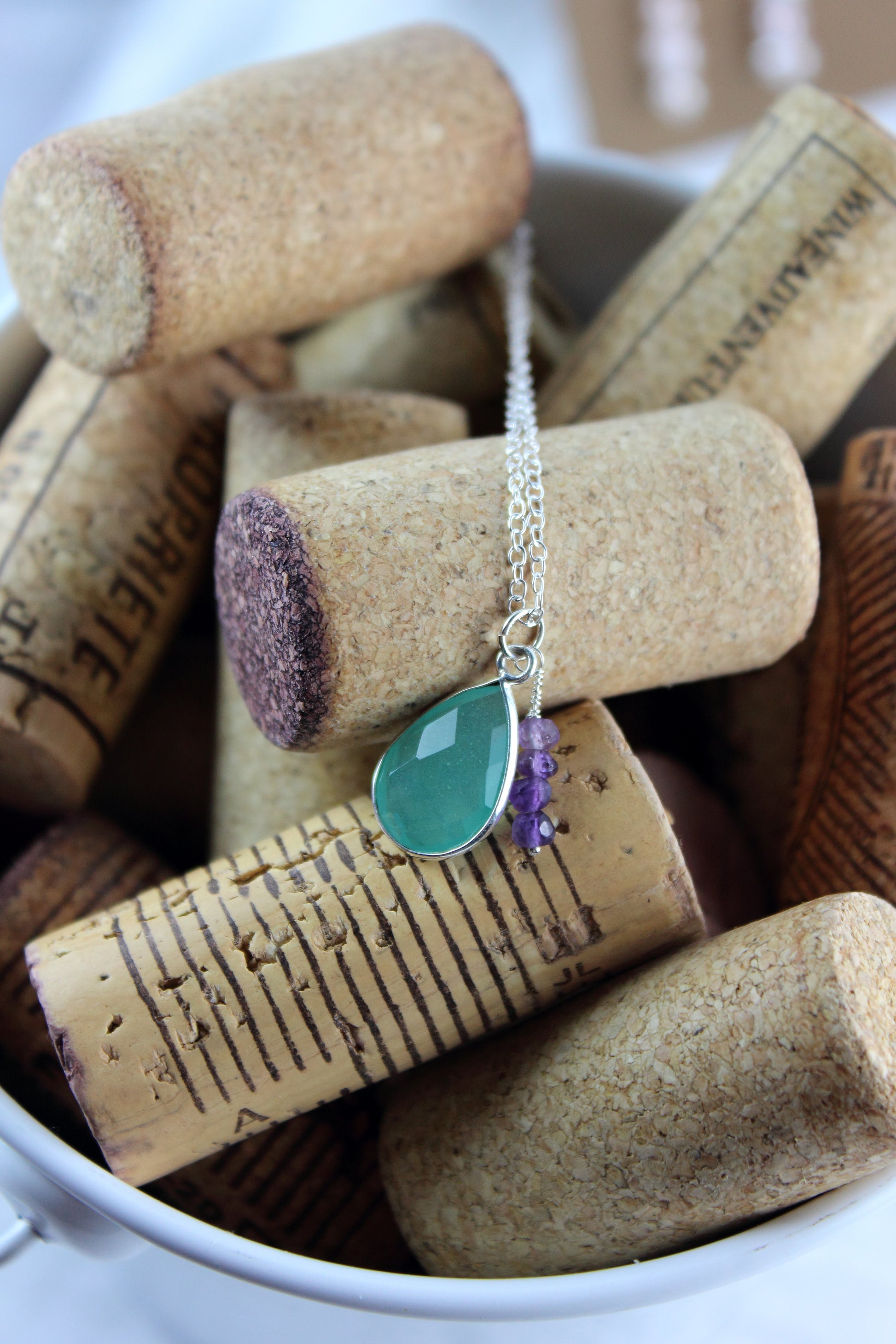 Aqua Chalcedony and Amethyst necklace
