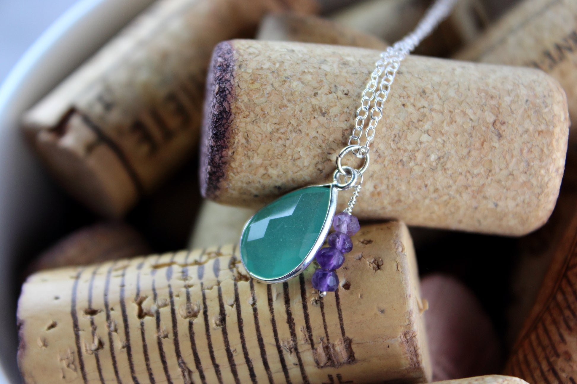 Aqua Chalcedony and Amethyst necklace