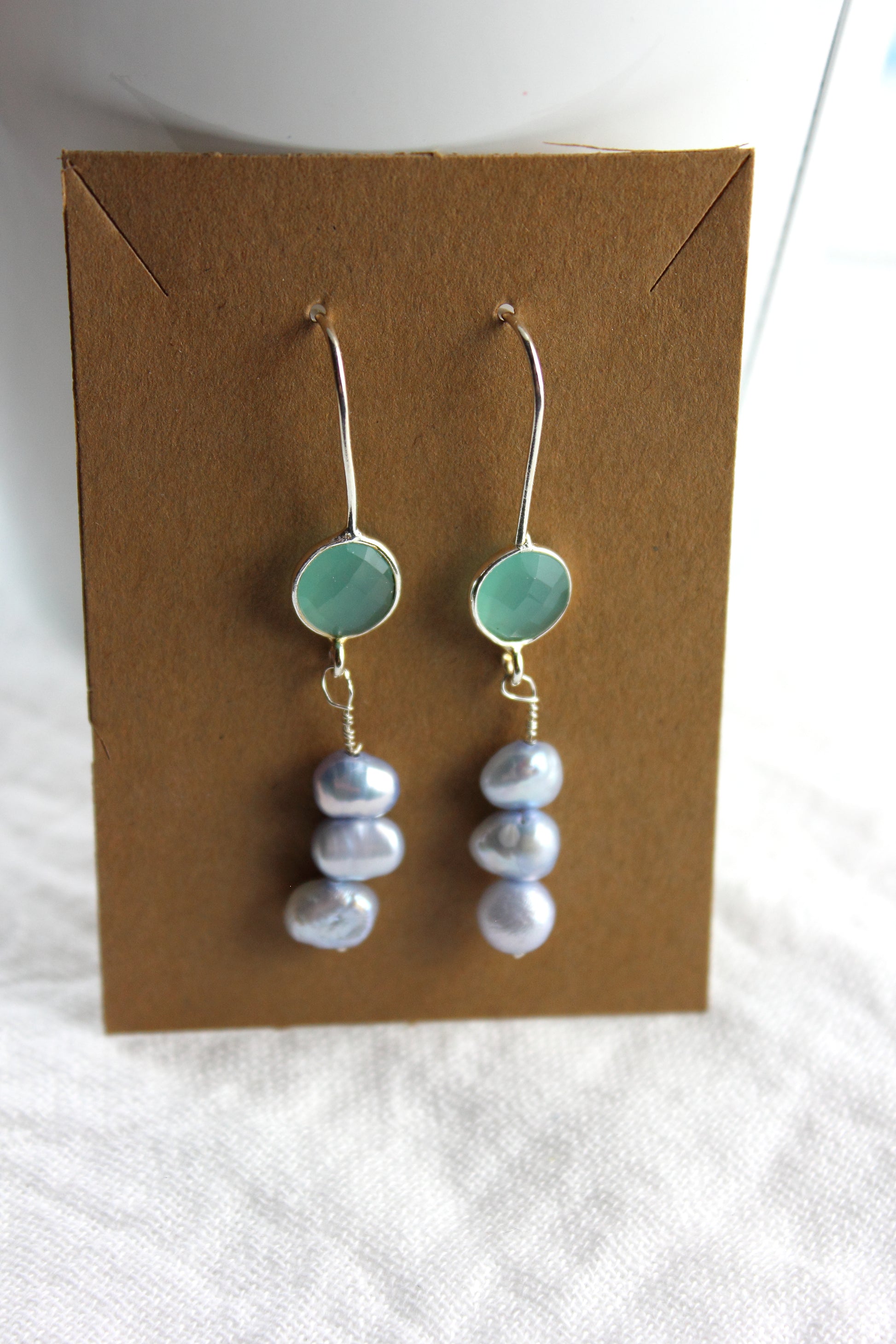 Aqua Chalcedony and Blue Pearl earrings