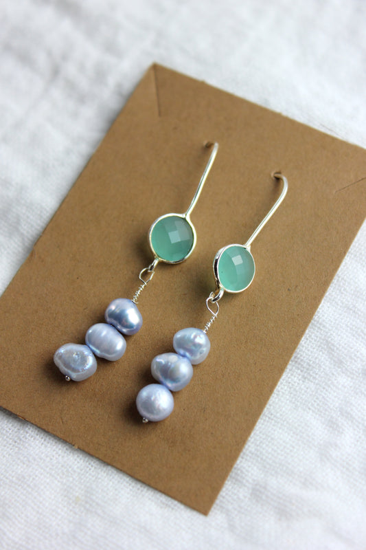 Aqua Chalcedony and Blue Pearl earrings