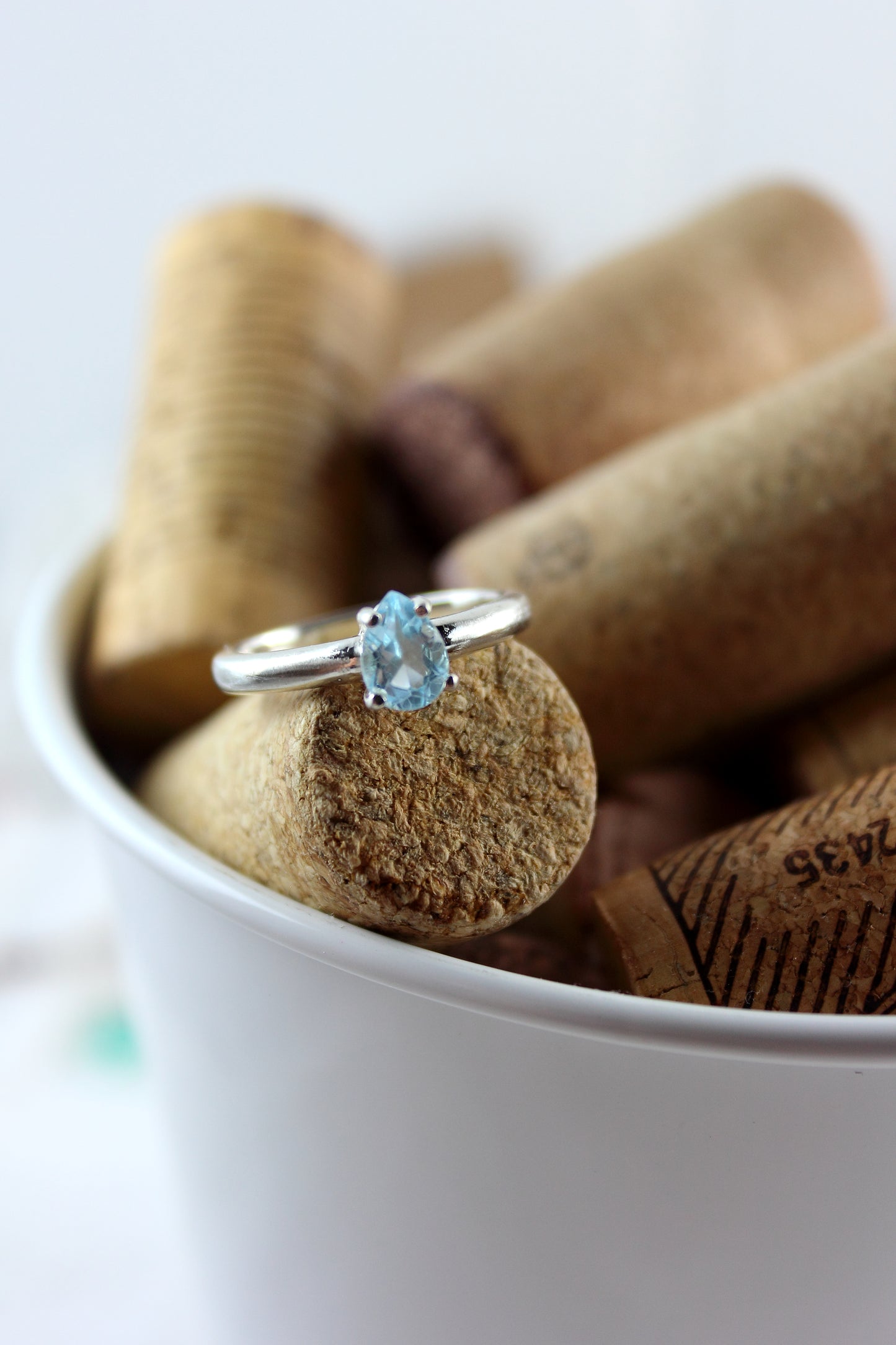 Blue Topaz Pear Cut Silver Ring