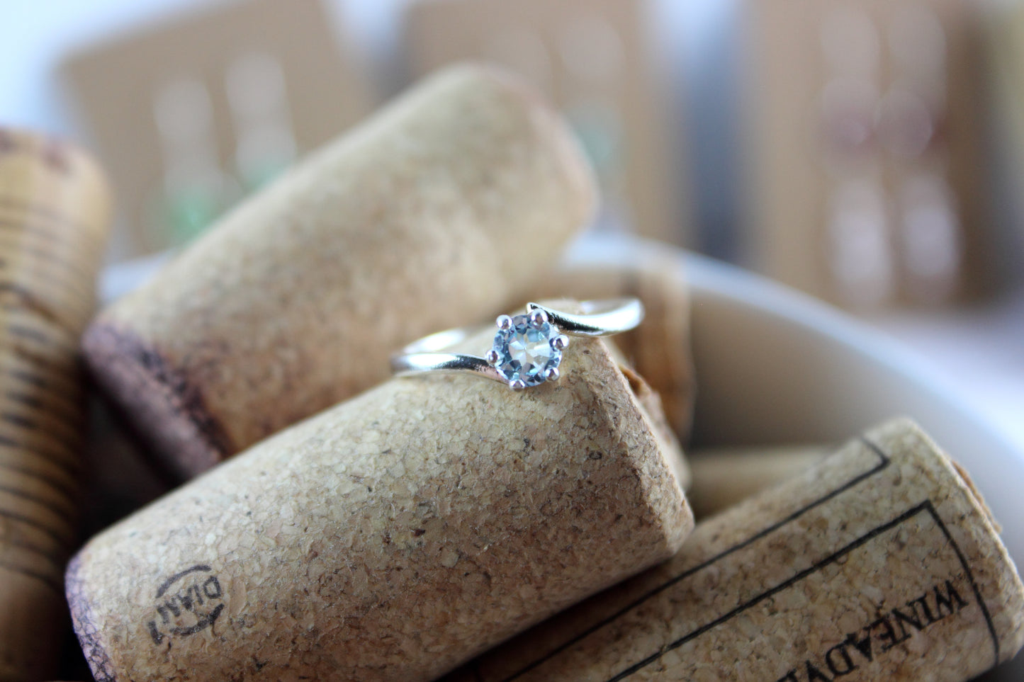 Blue Topaz Round Cut Solitaire Silver Ring