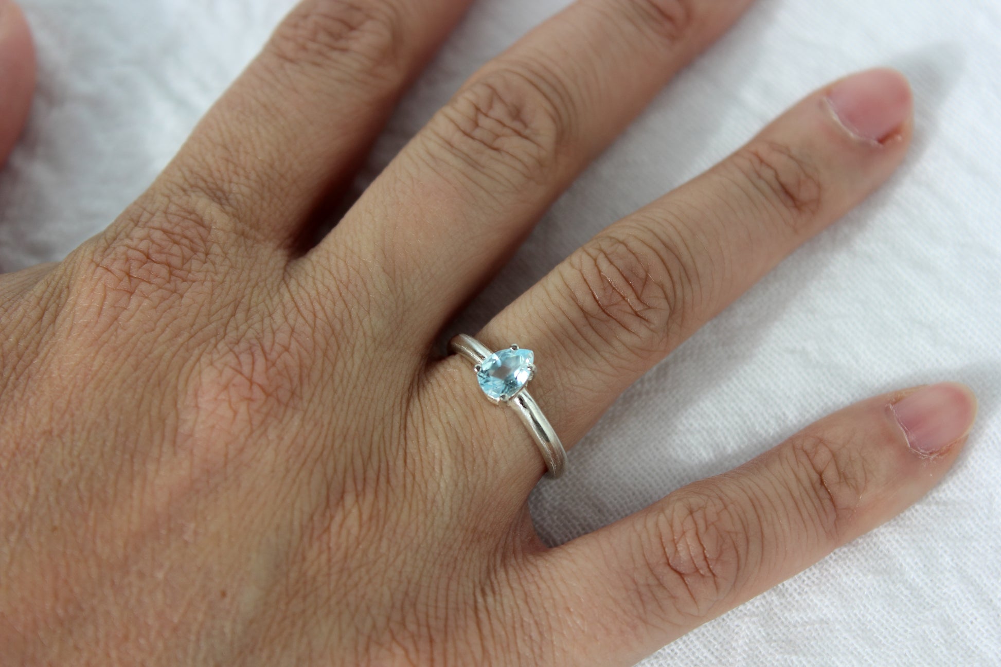 Blue Topaz Pear Cut Silver Ring