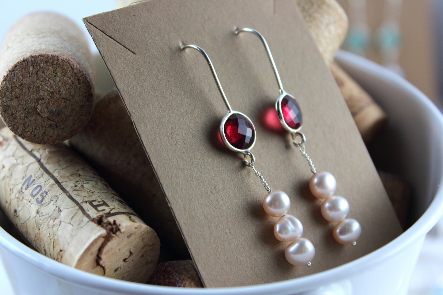 Pink tourmaline and pink pearl earrings