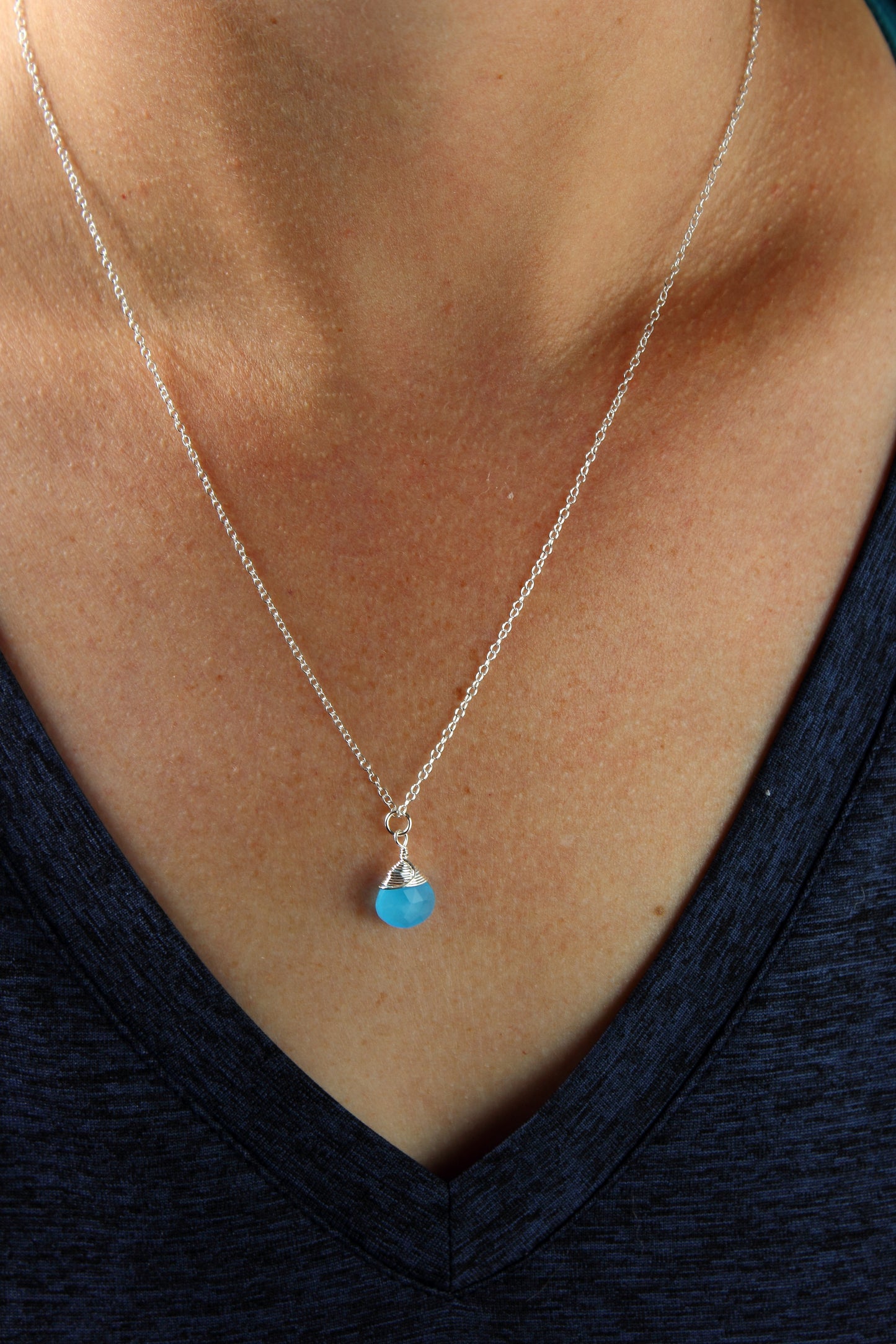 Sky Blue Chalcedony Briolette Necklace