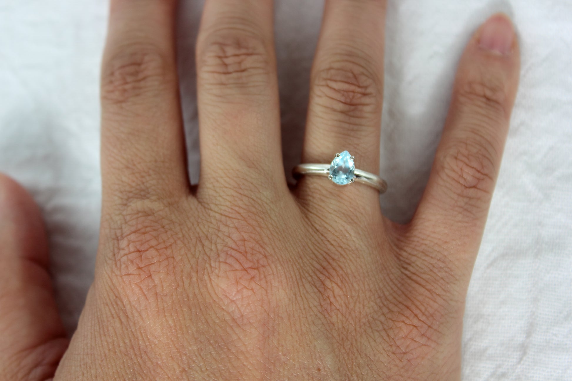 Blue Topaz Pear Cut Silver Ring